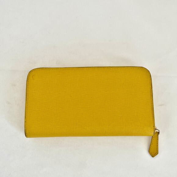 FENDI Vitello Elite Zip Around Leather Calfskin Wallet Yellow - Picture 5 of 10